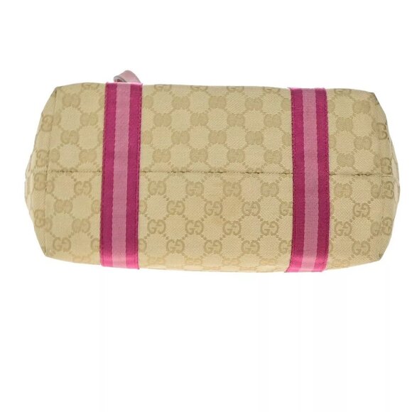 GUCCI Logo GG Pattern Shoulder Tote Bag Canvas Leather Brown Pink Italy - Picture 9 of 16